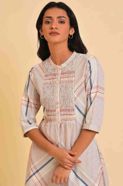 Ecru Bold Checks A-Line kurta & Pants Co-Ord Set - Image 2