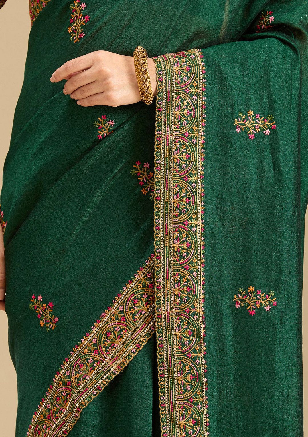 Bottle Green Kashmiri Soft Raw Silk Saree - Image 3