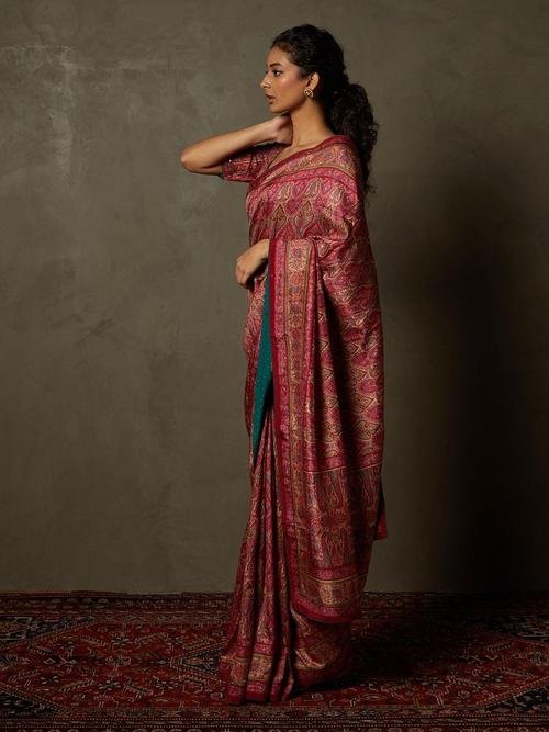 Pink & Beige Shereen Saree With Unstitched Blouse - Image 5